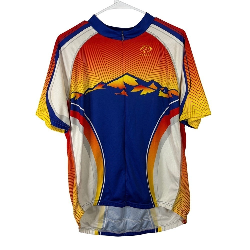 Primal Wear Mens XL Cycling Jersey Mountain Steer Skull Graphic Blue Orange